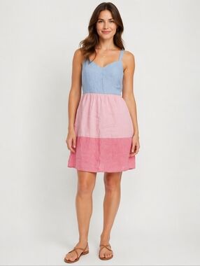 Women's linen Cynthia Rowley Mini Sleeveless Sun dress Sz L Resortwear Vacation